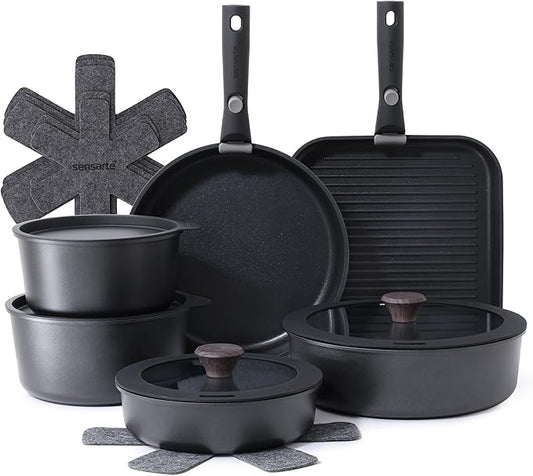 SENSARTE 17 Piece Pots and Pans Set, Nonstick Detachable Handle Cookware Set by SENSARTE