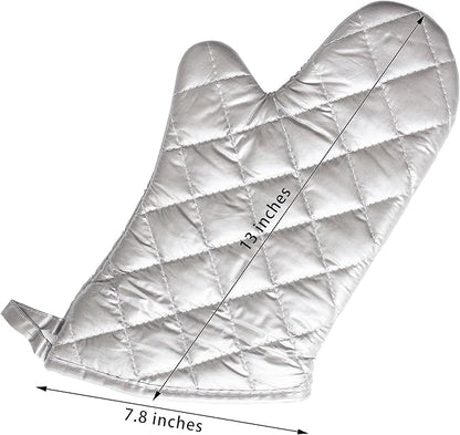 Silver Oven Mitts, Quilted Cotton Lining 13 Inch Oven Gloves, Heat Resistant - Image 3