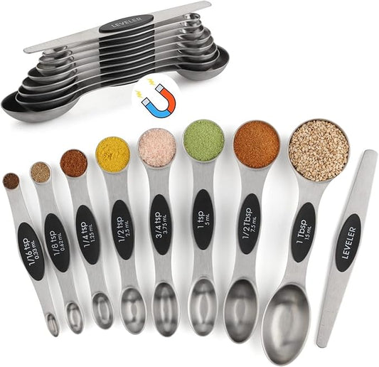 Measuring Spoon Set of 9 Magnetic Measuring Spoons Dual Sided Stainless Steel by YAMOLIN