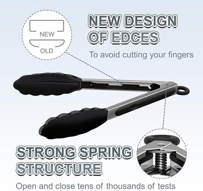 2 Pack Black Premium Stainless Steel Heat Resistant Kitchen Tongs - Image 4