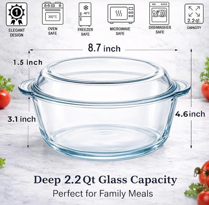 Ums 2.2 Quart Glass Casserole Dish - Image 2