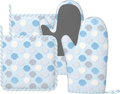 Oven Mitts and Pot Holders Summer Seashell Blue Pastel Silicone Kitchen by DADABULIU
