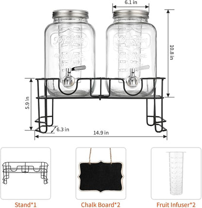 1 Gallon Glass Beverage Dispenser, 2 Pack Glass Drink Dispensers - Image 3
