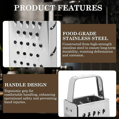 Stainless Steel Vegetable Grater, 4-Sided Portable Metal Grater, Cheese Grater - Image 3