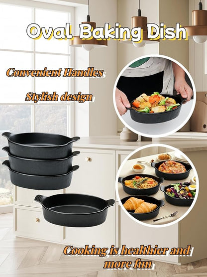 Oval Au Gratin Baking Dishes Set of 4 9" x 5" 19 oz matte black Ceramic Oven - Image 7