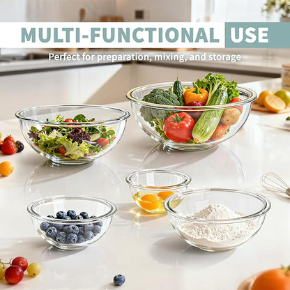Luvan Glass Mixing Bowl with Lids Set of 5, Space-Saving Nesting Bowls - Image 4