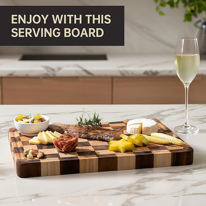 Checkered Cutting Boards for Kitchen, Acacia Wooden Chopping Board - Image 4