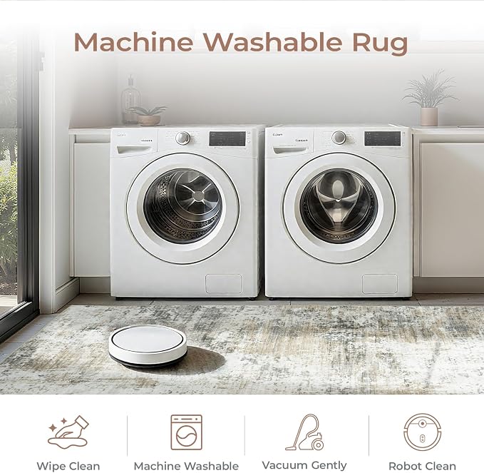 Neutral Area Rug 6x9 Washable Rugs - Image 5
