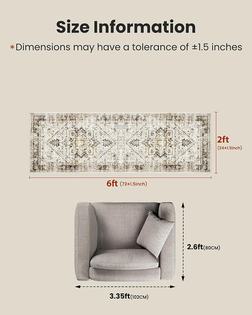 AMADA HOMEFURNISHING 2x6 Washable Runner Rug, Non-Slip Backing & Durable Edge - Image 2