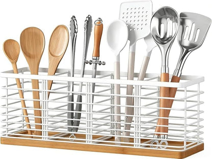 Kitchen Cooking Utensil Holder for Kitchen Counter, 4 Large White Compartments by Kinkota