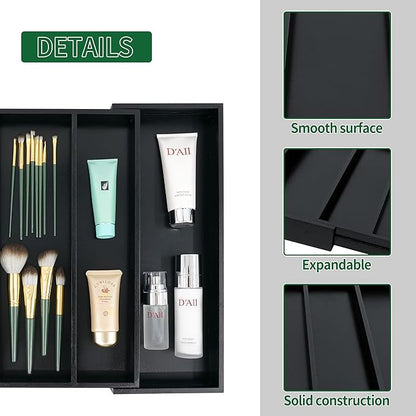Utoplike Bamboo Drawer Organizer Kitchen Utensils, Adjustable Black Silverware - Image 5
