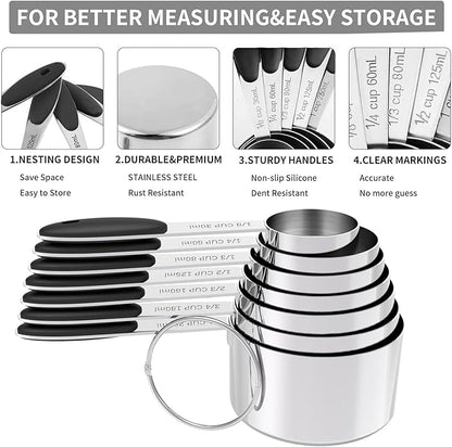 TILUCK Measuring Cups and Spoons Set, Stainless Steel, Kitchen Utensils - Image 5