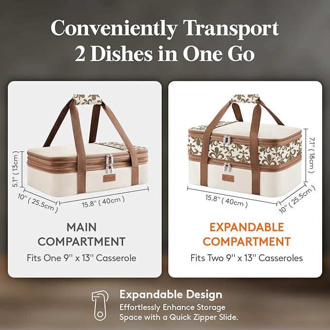 Lifewit Insulated Double Decker Casserole Carrier, Expandable Lasagna Lugger - Image 2
