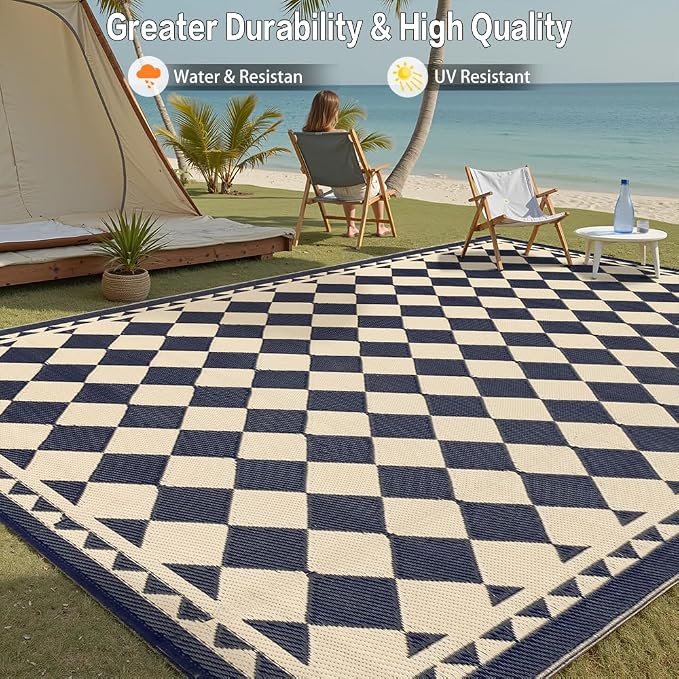 HUGEAR Outdoor Waterproof Rug 10'x14' Plastic Straw Rugs Washable Reversible - Image 4