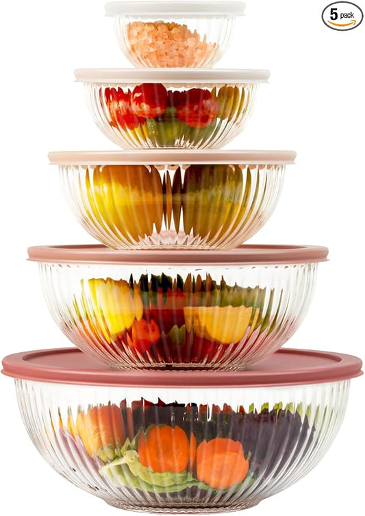 Glass Mixing Bowls with Lids Sets, 5 Packs Glass Bowls with Lids by Freshmage