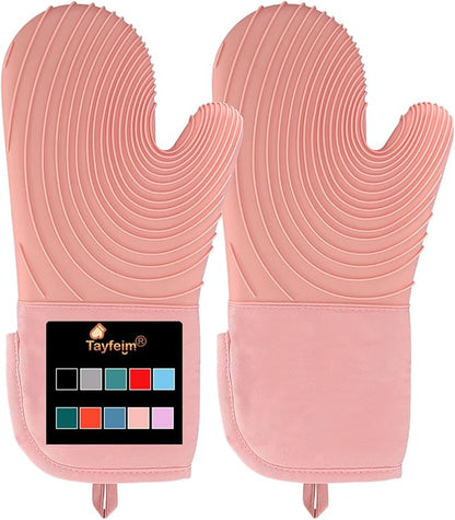 Silicone Oven Mitts-13.6 in Extended Oven Mitts Heat Resistant 500F, Oven Gloves by Tayfeim