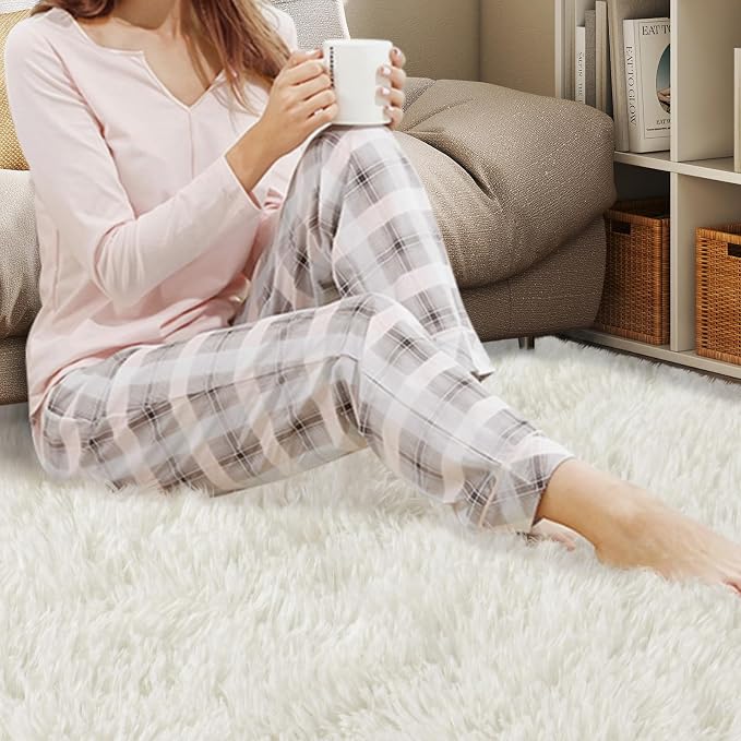 Mugorn 8x10 Area Rugs for Living Room, Large Fluffy Cream White Rugs for Bedroom - Image 7