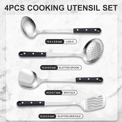 Pleafind 4-Pcs Cooking Utensils Set, Stainless Steel Kitchen Utensils, Mirror - Image 2