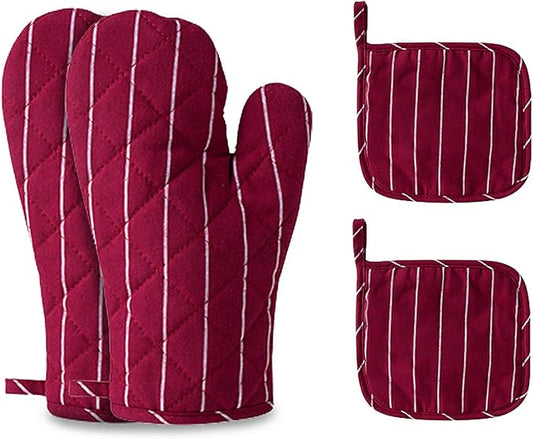 4Pcs Oven Mitts and Pot Holders, Heat Resistant Oven Mitts Set by CoekMoed
