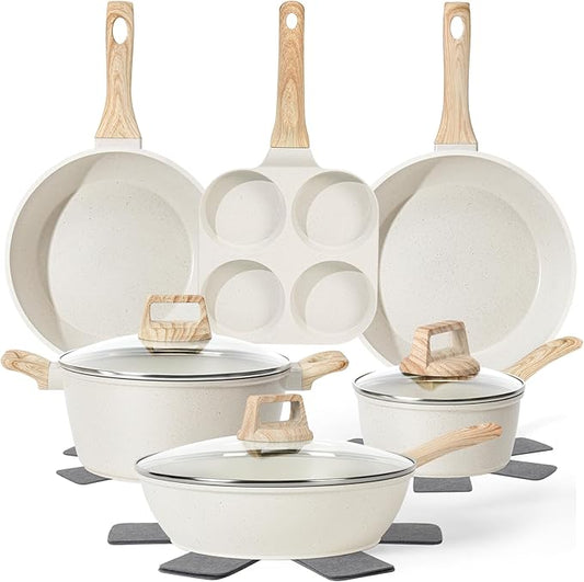 13 Pcs Pots and Pans Set, Nonstick Cookware Sets White Granite Induction by SODAY