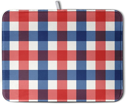 4th of July Dish Drying Mat Patriotic Buffalo Plaid Drying Mats by Kwlegh