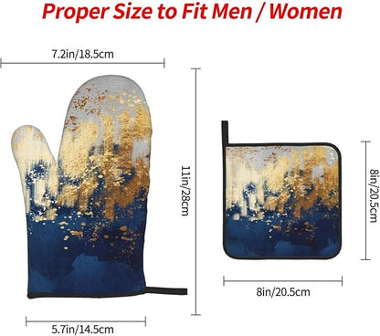 Blue and Gold Watercolor Abstract Oven Mitts and Pot Holder Sets of 3, Non-Slip - Image 9