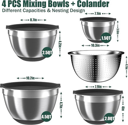 Mixing Bowls with Airtight Lids Set, 4 Stainless Steel Bowls Nesting Bowls & - Image 2