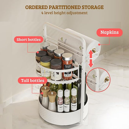 Rotating Spice Rack with Paper Towel Holder, 2 Tier Turntable Lazy Susan - Image 3