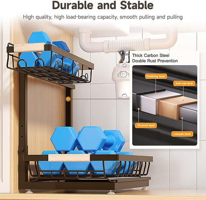 Sevenblue 2 Packs Under Sink Organizer, Height Adjustable 2 Tier Under Kitchen - Image 5