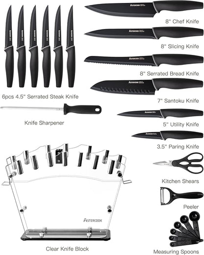 Astercook Knife Set with Block and Sharpener, 22 Piece Kitchen Knife Set - Image 8