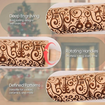 Floral Reindeer Embossed Rolling Pins - Image 3