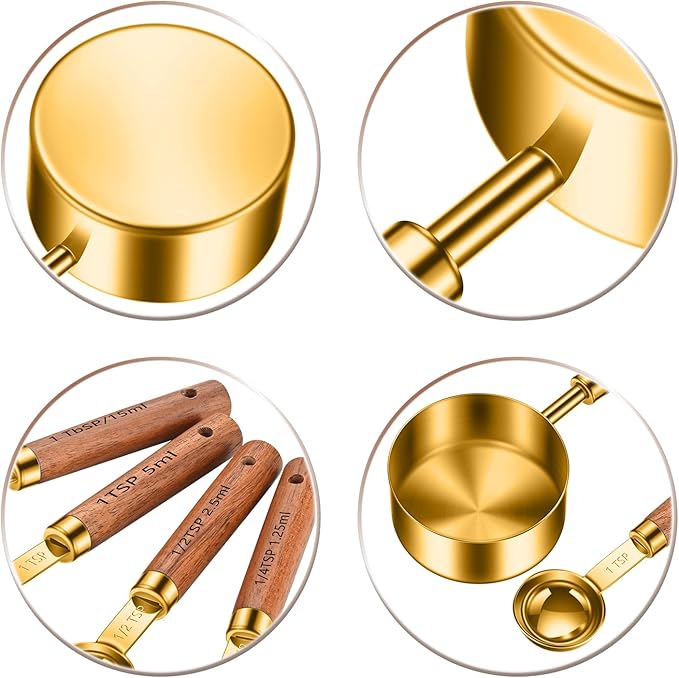 Stainless Steel Measuring Cups and Spoons Set of 8, Stackable Wooden Handle - Image 2