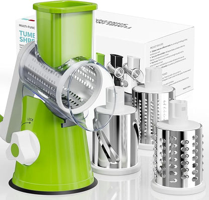 Rotary Cheese Grater Hand Crank, 3 Blades Slicer Shredder, Cheese Grater by Nexsujo