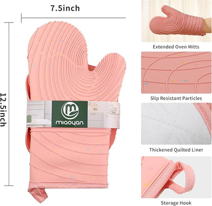 4 Pieces Oven Mitts of Macaron Color Thickened Non-Slip Silicone Kitchen Gloves - Image 2