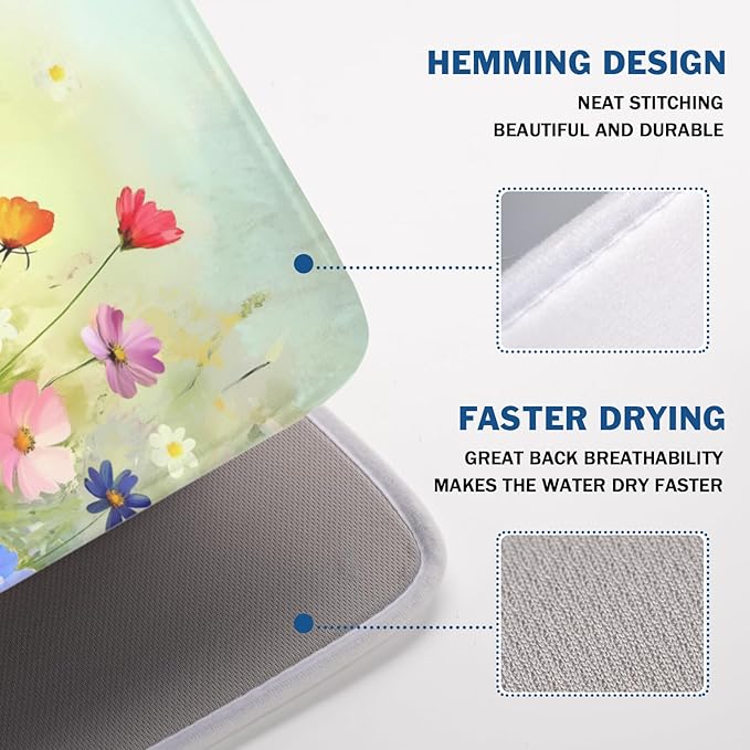 Spring Summer Daisy Dish Drying Mat 18 x 24 Inch Colourful Floral Pattern Dish - Image 4