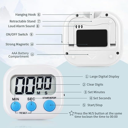 4 Pack White Digital Kitchen Timer Magnetic Digital Timer - Image 4