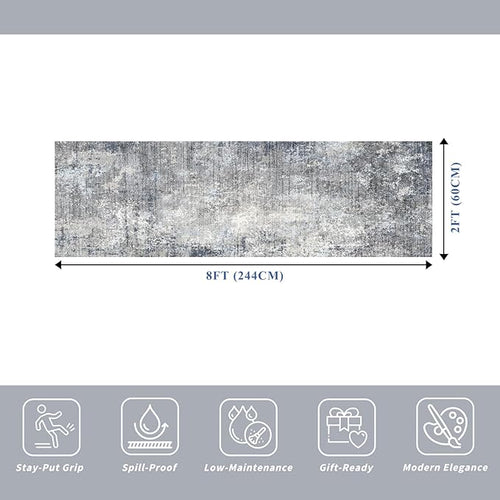 2x8 Washable Non-Slip Hallway Runner Rug – Modern Coastal Abstract Neutral - Image 2