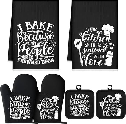 Sratte 6 Pcs Kitchen Decor Accessories Set Farmhouse Towels Pot Holders Oven by Sratte