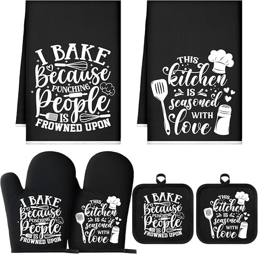 Sratte 6 Pcs Kitchen Decor Accessories Set Farmhouse Towels Pot Holders Oven by Sratte