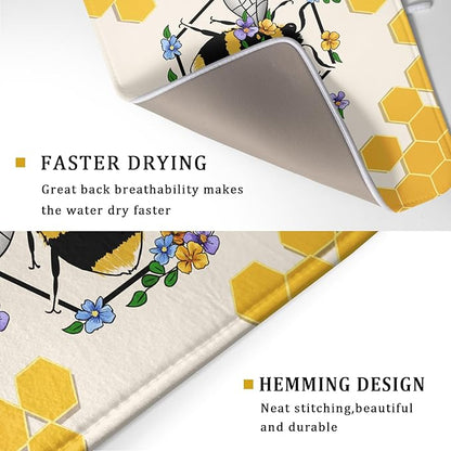 Giwawa Bee Kind Dish Drying Mat, Summer Bees Flowers Dish Drainer Mats - Image 3