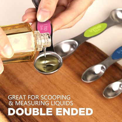 ChefAide Pack of 8 Stainless Steel Magnetic Measuring Spoons Set, Dual Sided - Image 5