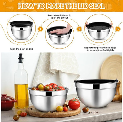 TeamFar Mixing Bowl Set of 5, 4.5/3/1.5/1/0.7 QT, Stainless Steel Metal Nesting - Image 6