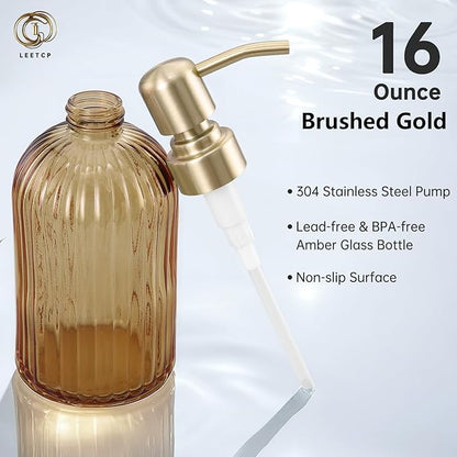 16 OZ Amber Glass Soap Dispenser, Amber Stripe Bathroom Hand Soap Dispensers - Image 5
