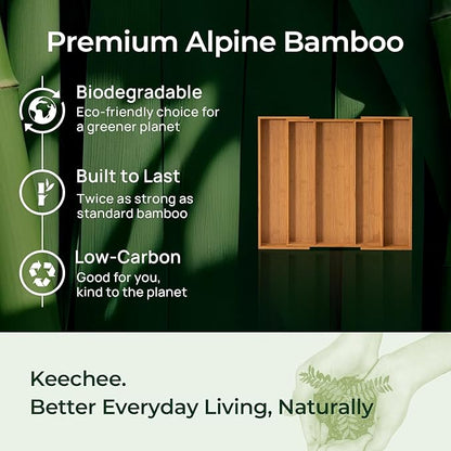 Carbonized Bamboo Kitchen Drawer Organizer, 5 Slots Expandable Silverware - Image 8