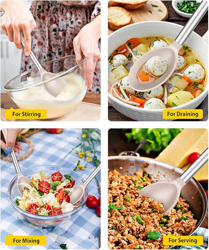Pack of 2 Large Silicone Cooking Spoons, Non Stick Solid Basting Spoon - Image 3