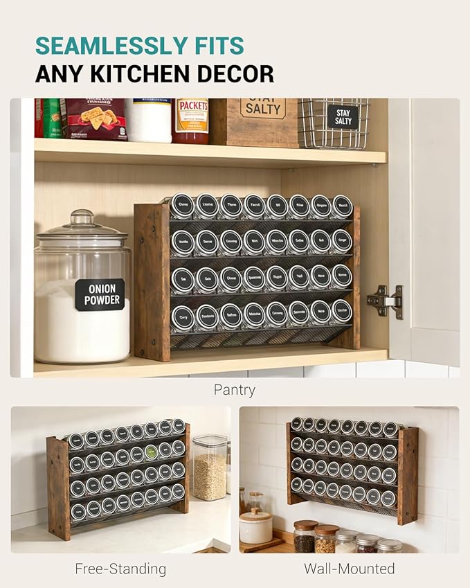 NESAPTO Spice Rack Organizer for Cabinet, Wood 4-Tier Vertical Seasoning - Image 6