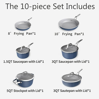 10-Piece Nonstick Ceramic Cookware Set, Non-Toxic Ceramic Coated Aluminum Pots - Image 3