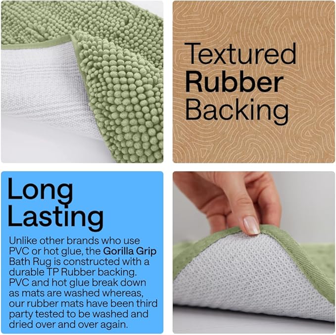 GORILLA GRIP Bath Rug Mat 48x24, Soft Absorbent Chenille, Quick Dry Microfiber - Image 3
