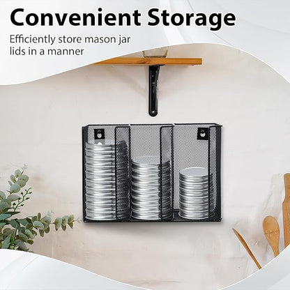 Wall Mounted Mason Jar Lid Organizer Metal Mason Jar Lid Holder 3-Compartment - Image 6