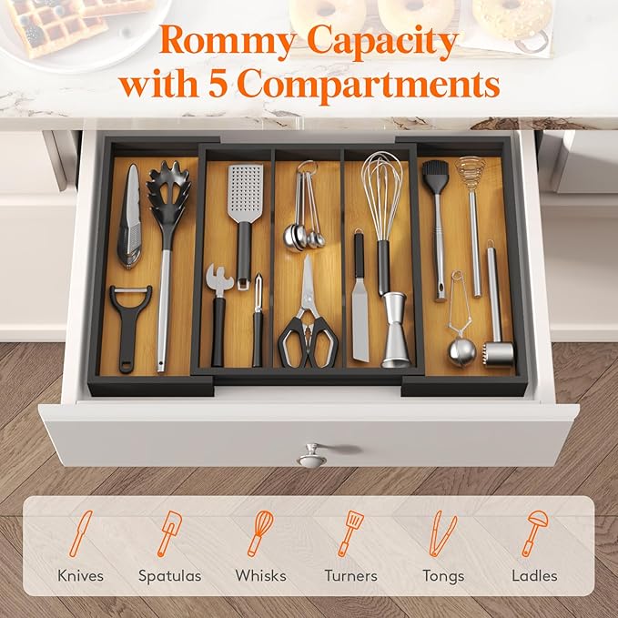 Lifewit Utensil Organizer for Kitchen Drawer, Expandable Cooking Utensil Tray - Image 3
